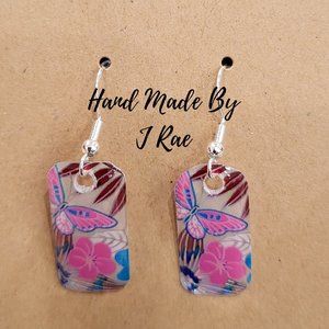 Hand Made By J Rae Floral and Butterflies Earrings.  Style E1060
